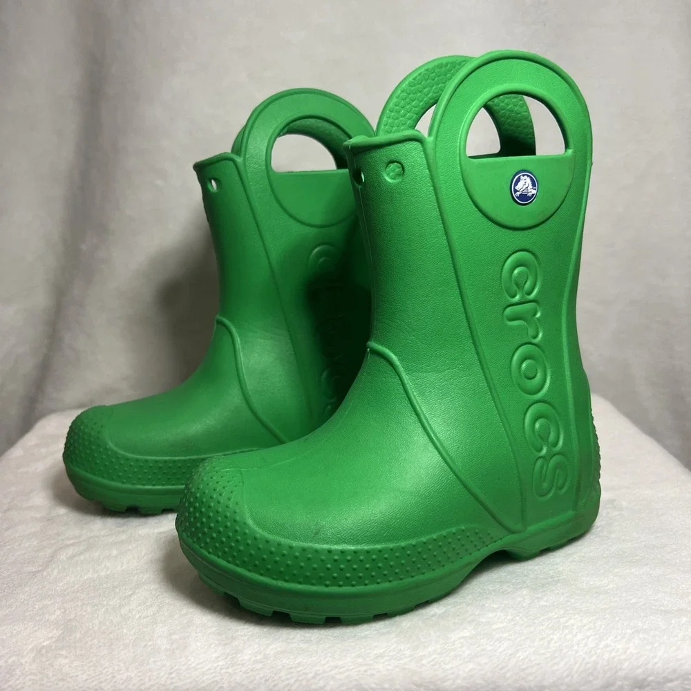 Crocs Kids Handle It Rain Boots Green Waterproof Pull On Size C9 Toddler